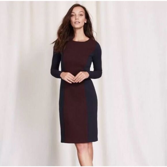 Boden Serena Cotton Blend Ponte Shift Dress Navy Burgundy Colorblock Textured 10 - Picture 1 of 13